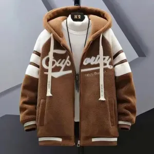 2023 Autumn and Winter New Fashion Trend Lamb Cashmere Coat Men's Casual Loose Comfortable Thick Warm Large Size Jacket M-8XL