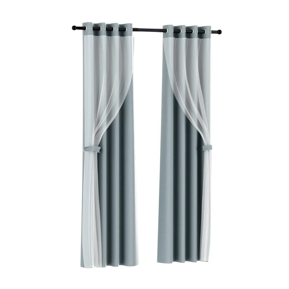 2X 132x274cm | Blockout Sheer Curtains | Light Grey