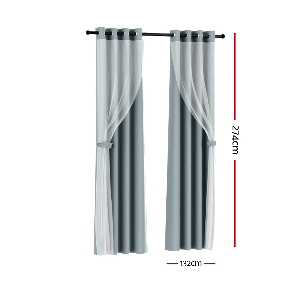 2X 132x274cm | Blockout Sheer Curtains | Light Grey
