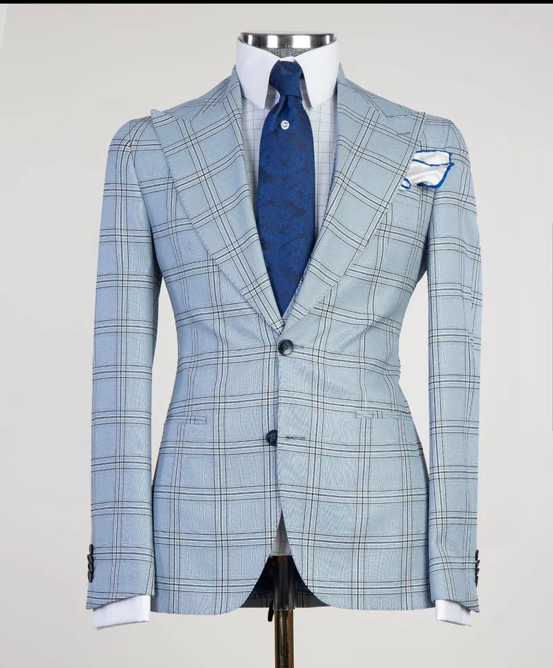 3 pieces business Sky Blue Suit
