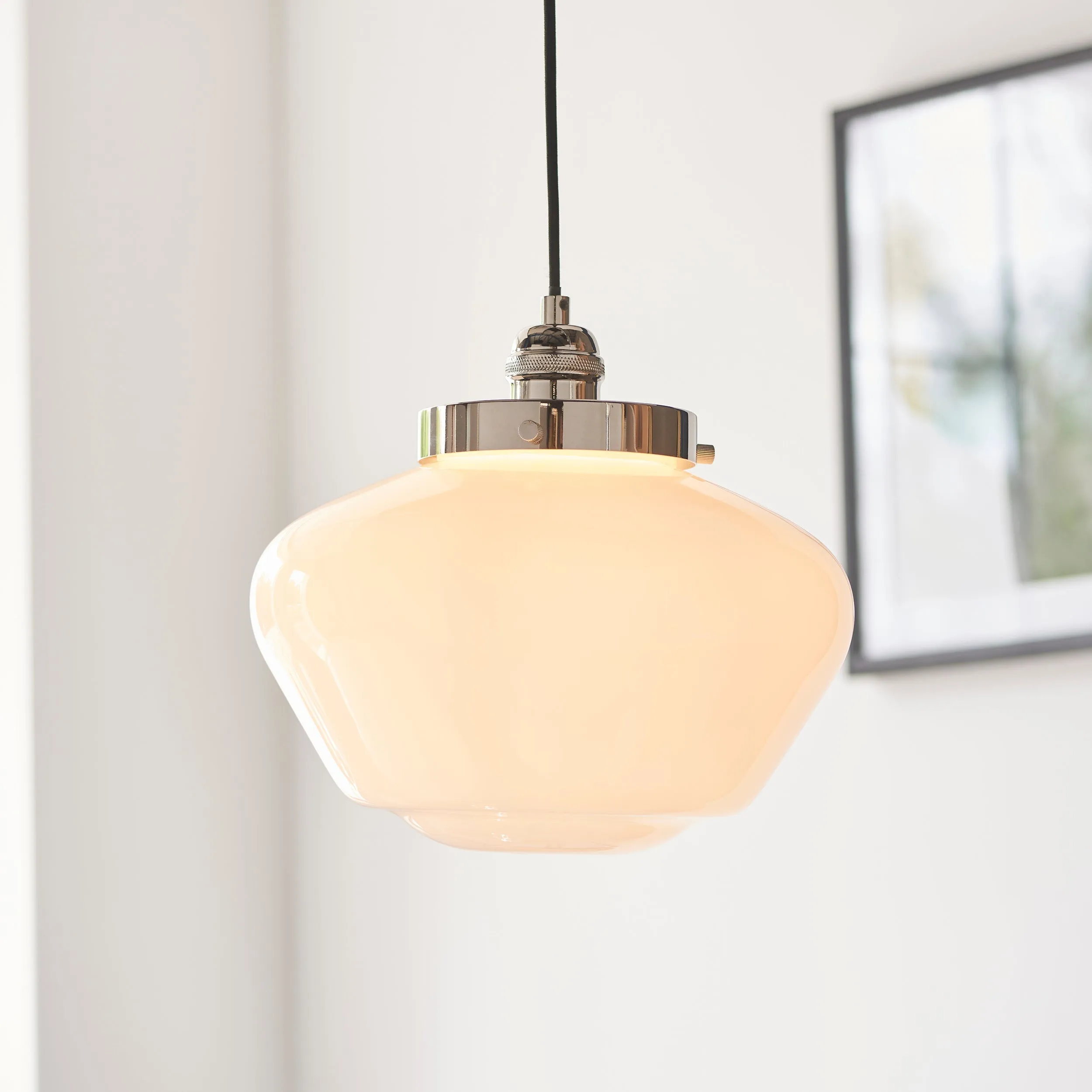 Amos Clarence Pendant Nickel & Opal Glass