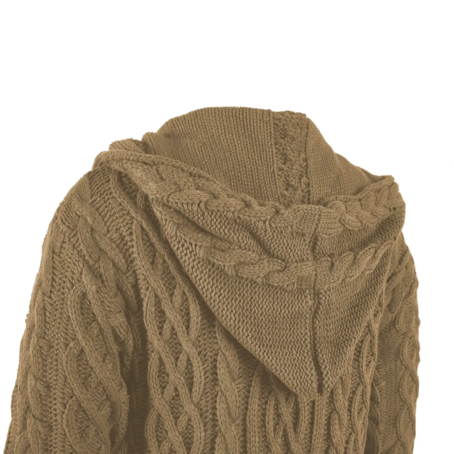 Army Green Womens Casual Long Sleeve Open Cardigan Warm Hooded Outwear Coat Cable Knit Long Cardigan Sweaters with Pockets - NIUBIA