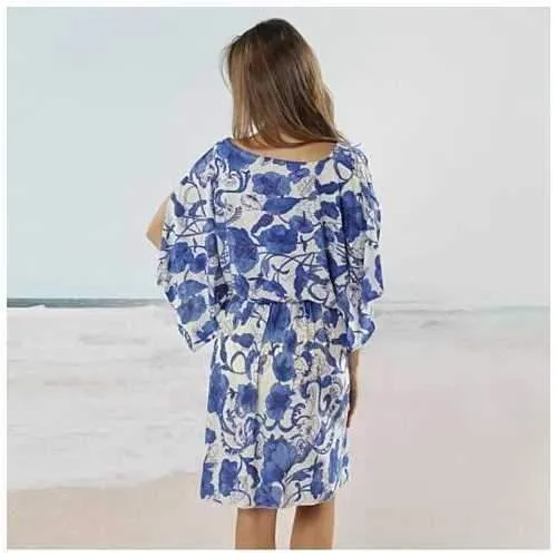 BAJA BLISS Resort Tunic In Blue Flowers