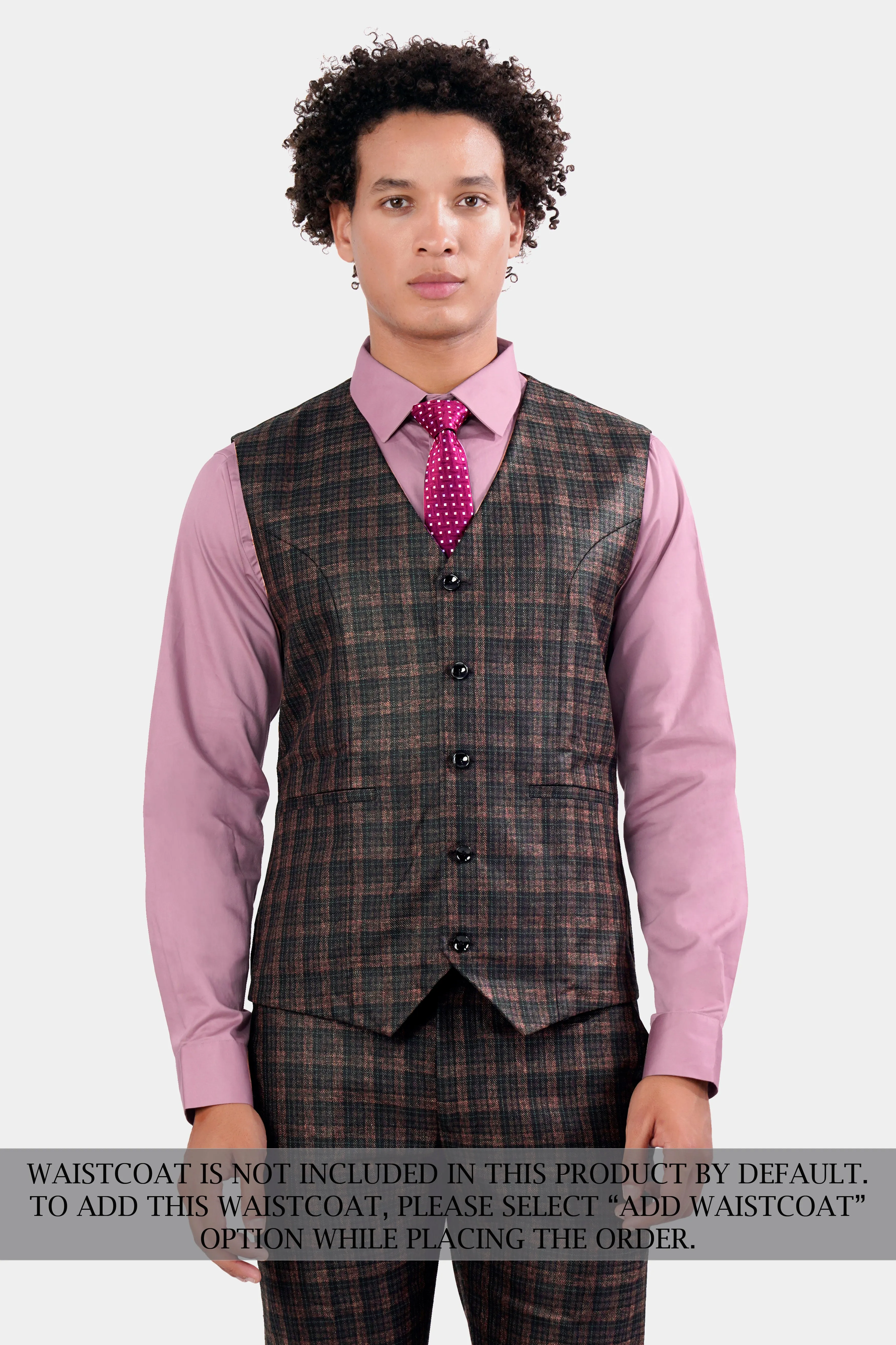 Bole Brown with Ebony Clay Black Plaid Wool Rich Suit