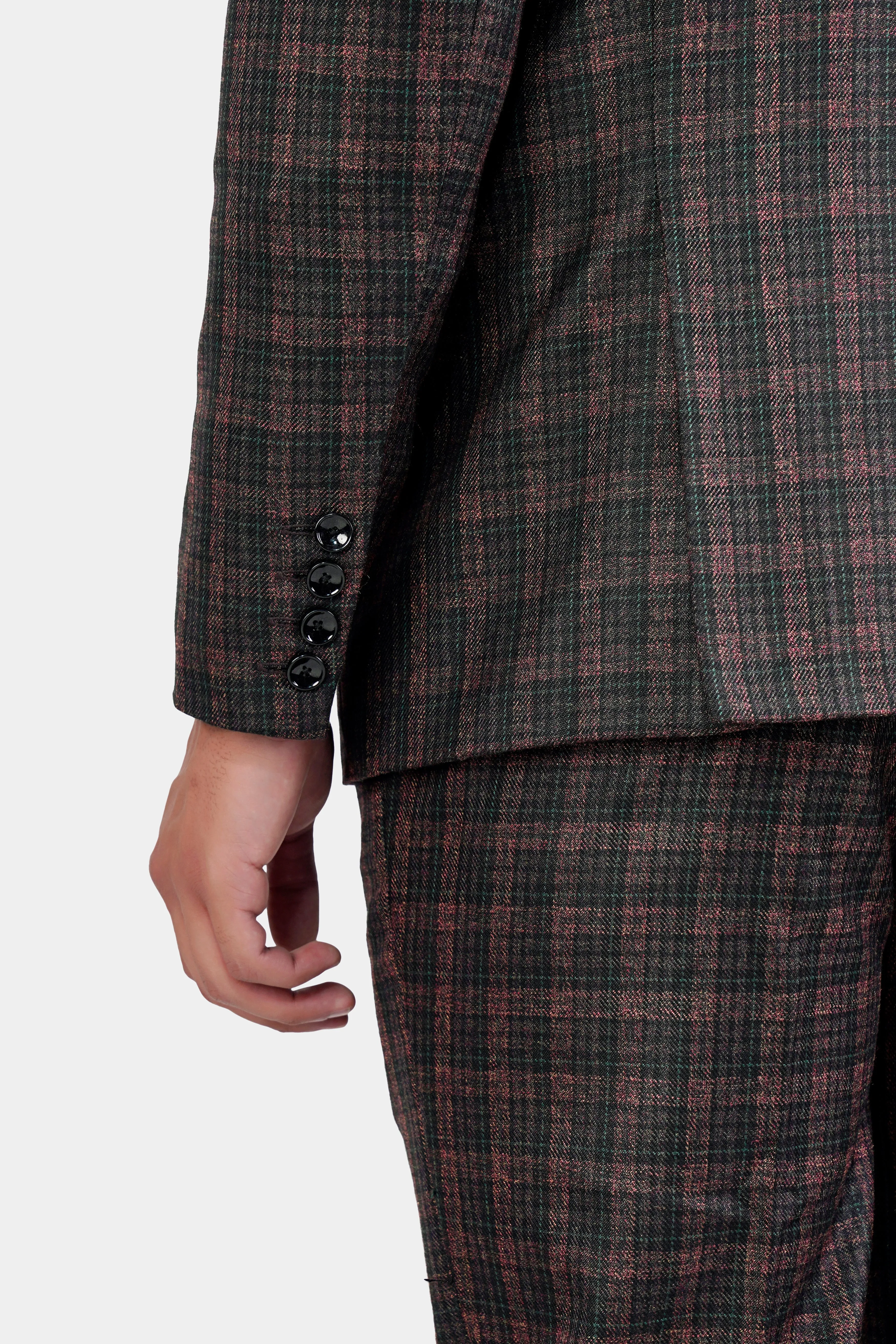 Bole Brown with Ebony Clay Black Plaid Wool Rich Suit