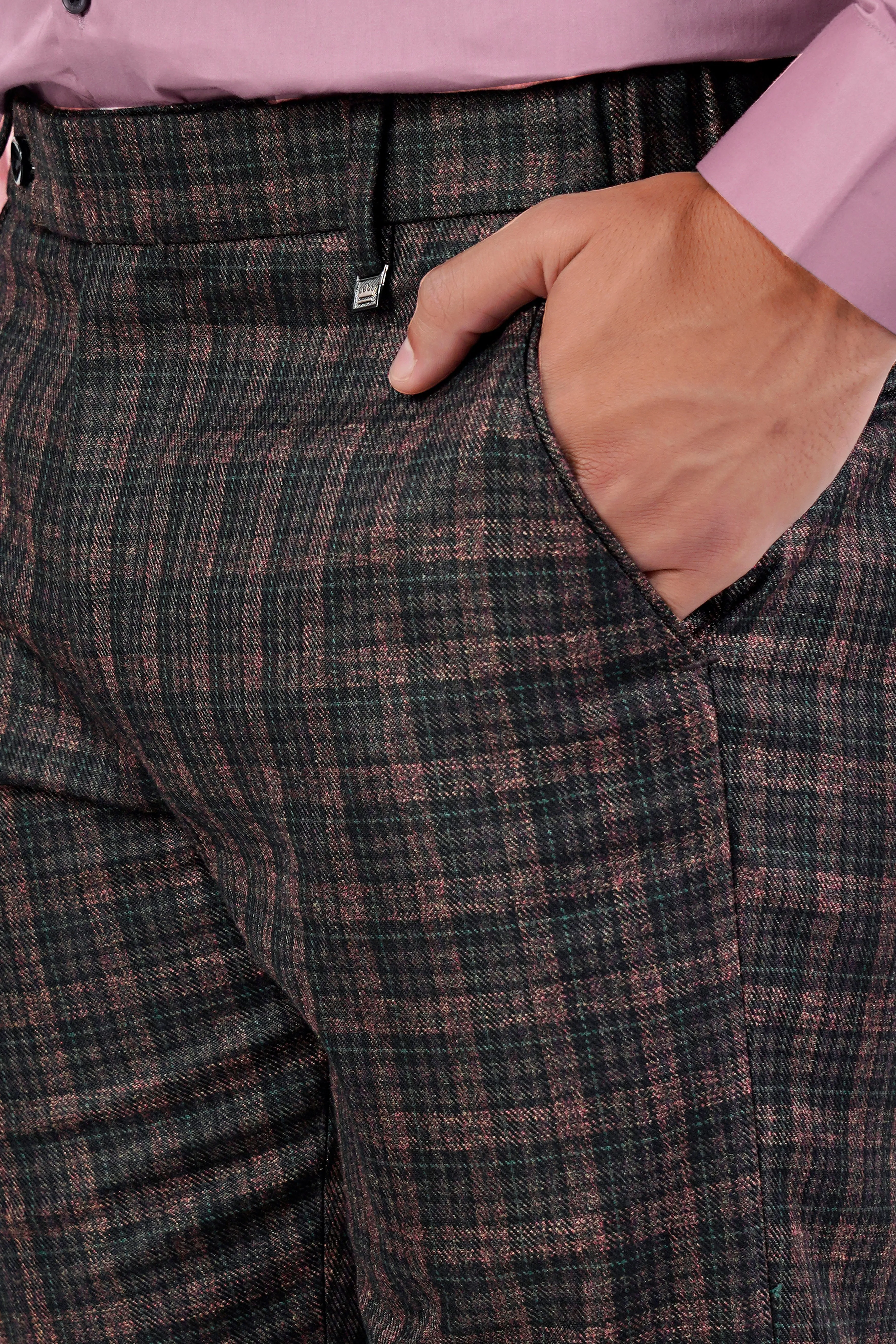 Bole Brown with Ebony Clay Black Plaid Wool Rich Suit