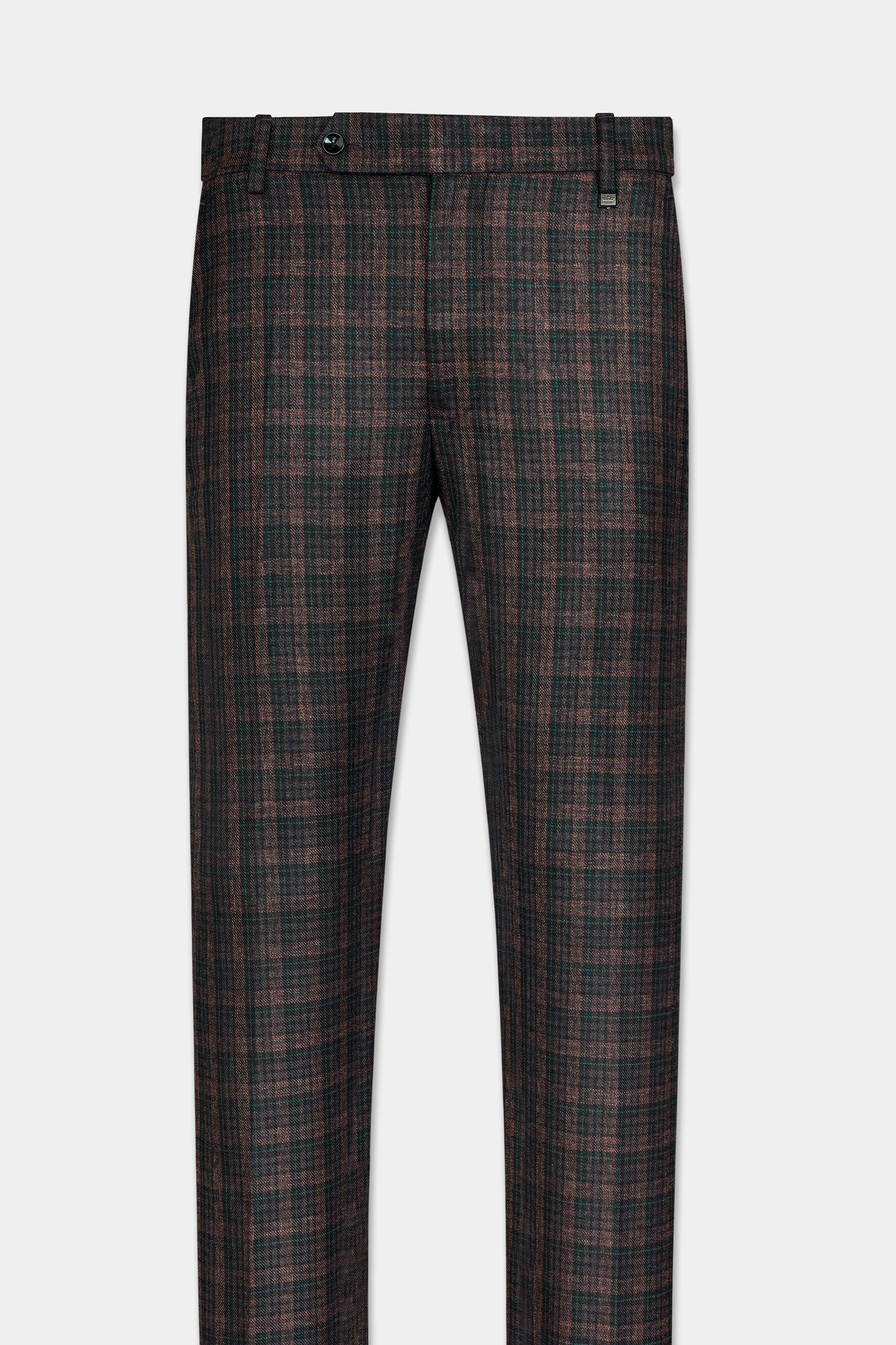 Bole Brown with Ebony Clay Black Plaid Wool Rich Suit