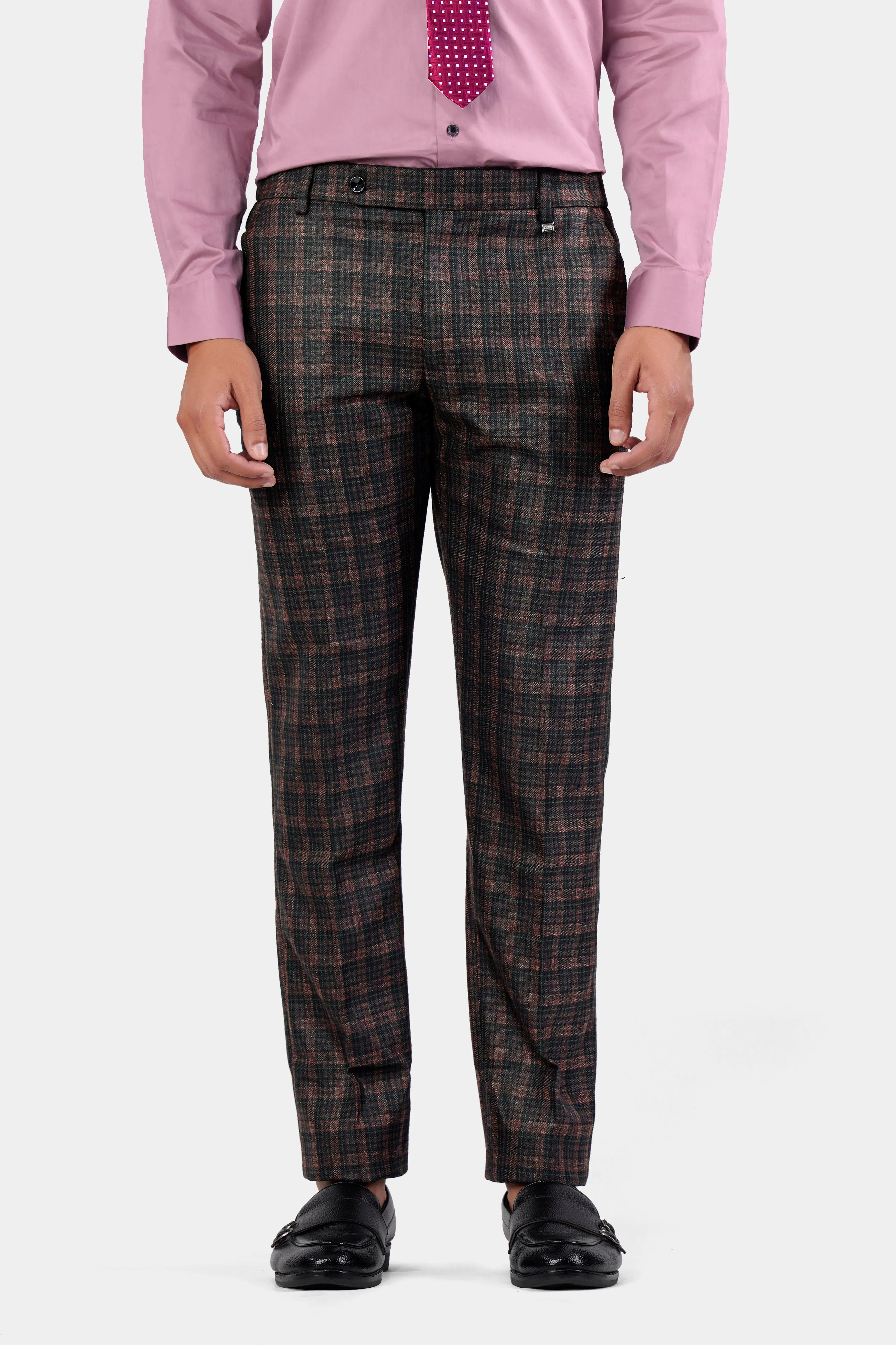 Bole Brown with Ebony Clay Black Plaid Wool Rich Suit