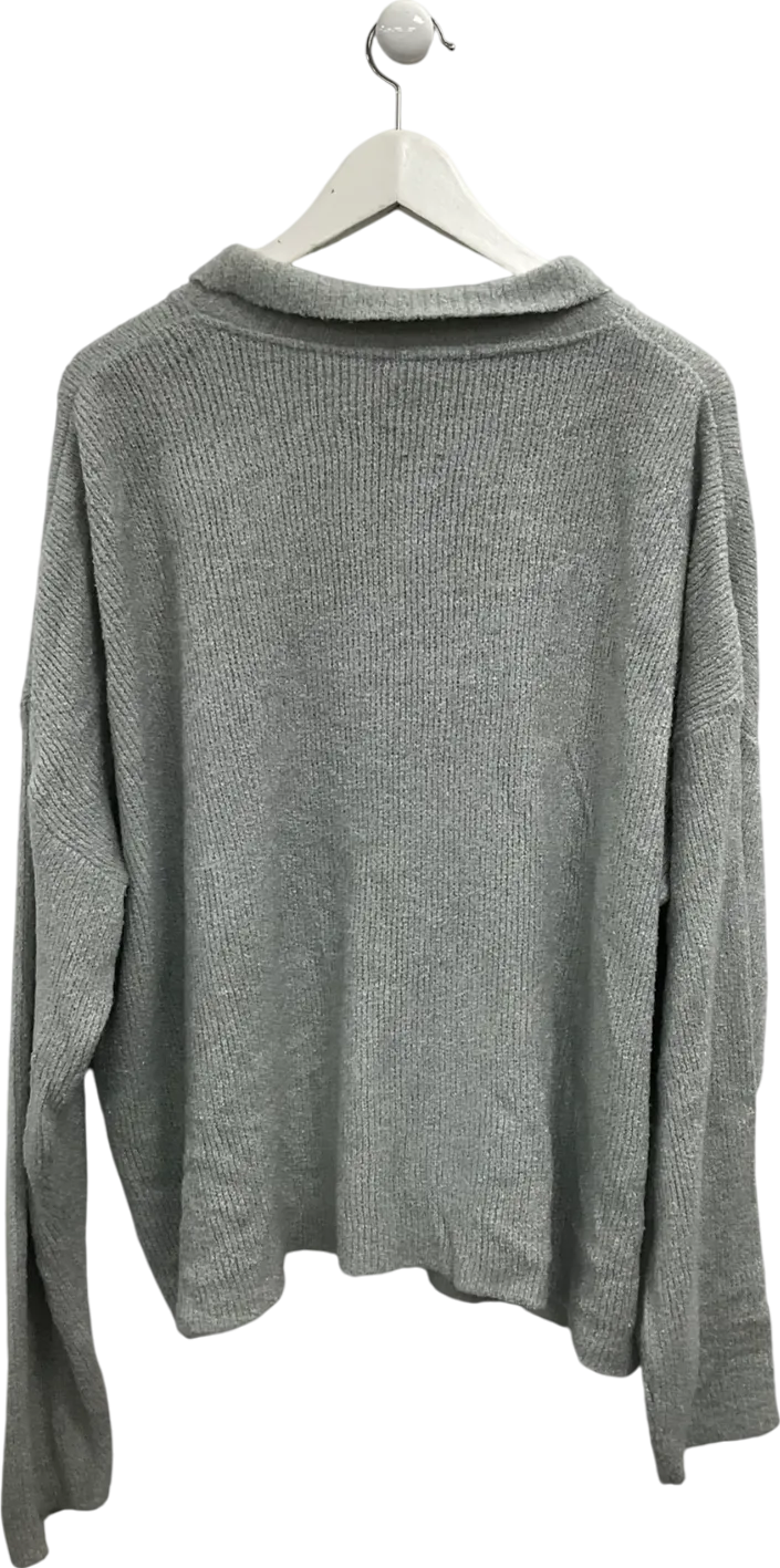 boohooMan Grey Brushed Knit Button Down Collared Shirt UK M