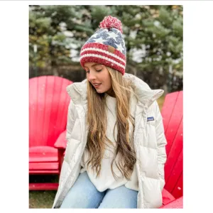 CC Beanie Vintage USA Flag Knit Pom