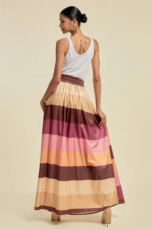 COLOR BLOCK MAXI SKIRT WITH POCKETS