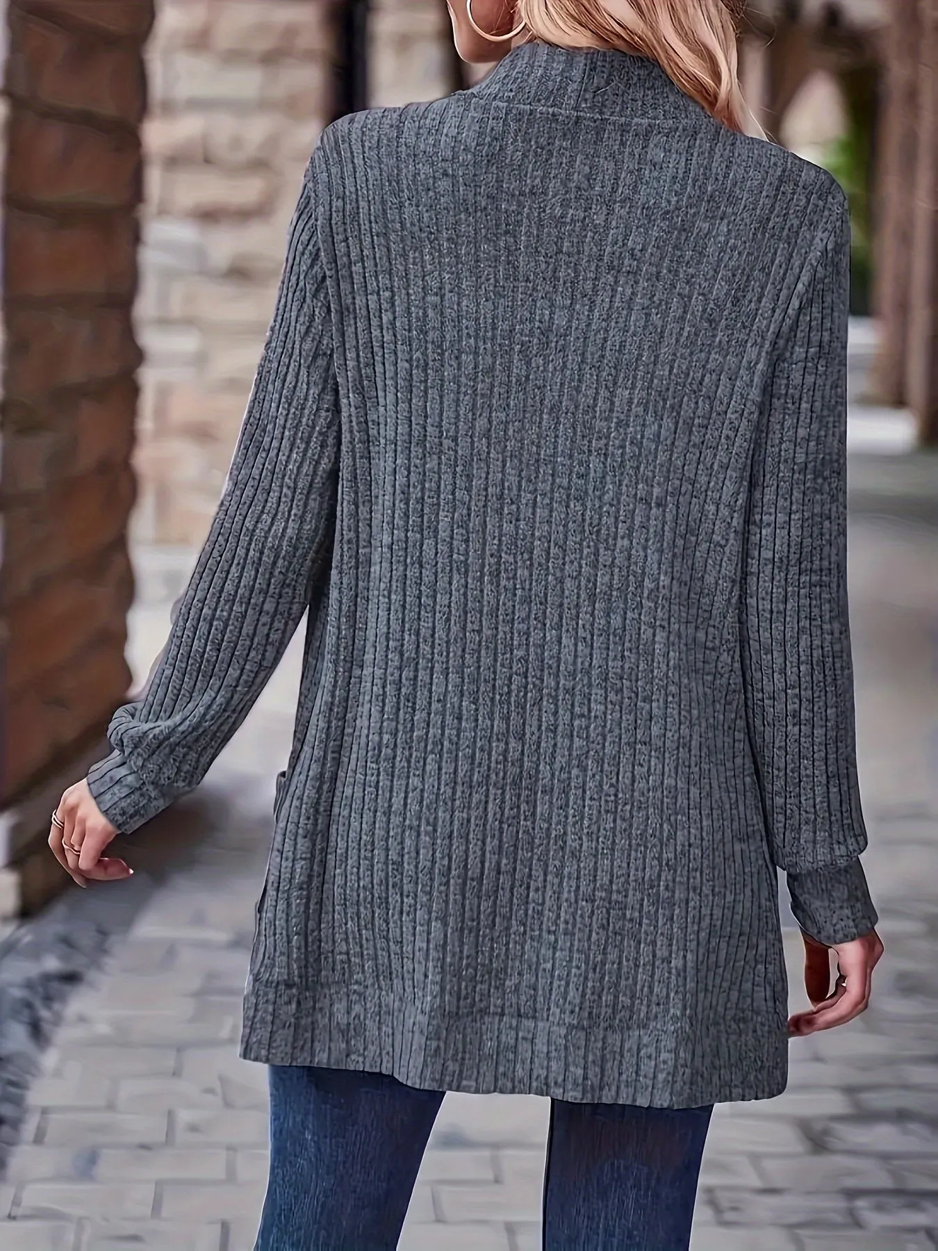 Cozy Chic Open Front Knit Cardigan - Women's Casual Cardigans with Pockets, Soft 95% Polyester 5% Elastane Blend, Solid Color Outerwear for Spring and Fall Seasons, Perfect for Everyday Wear