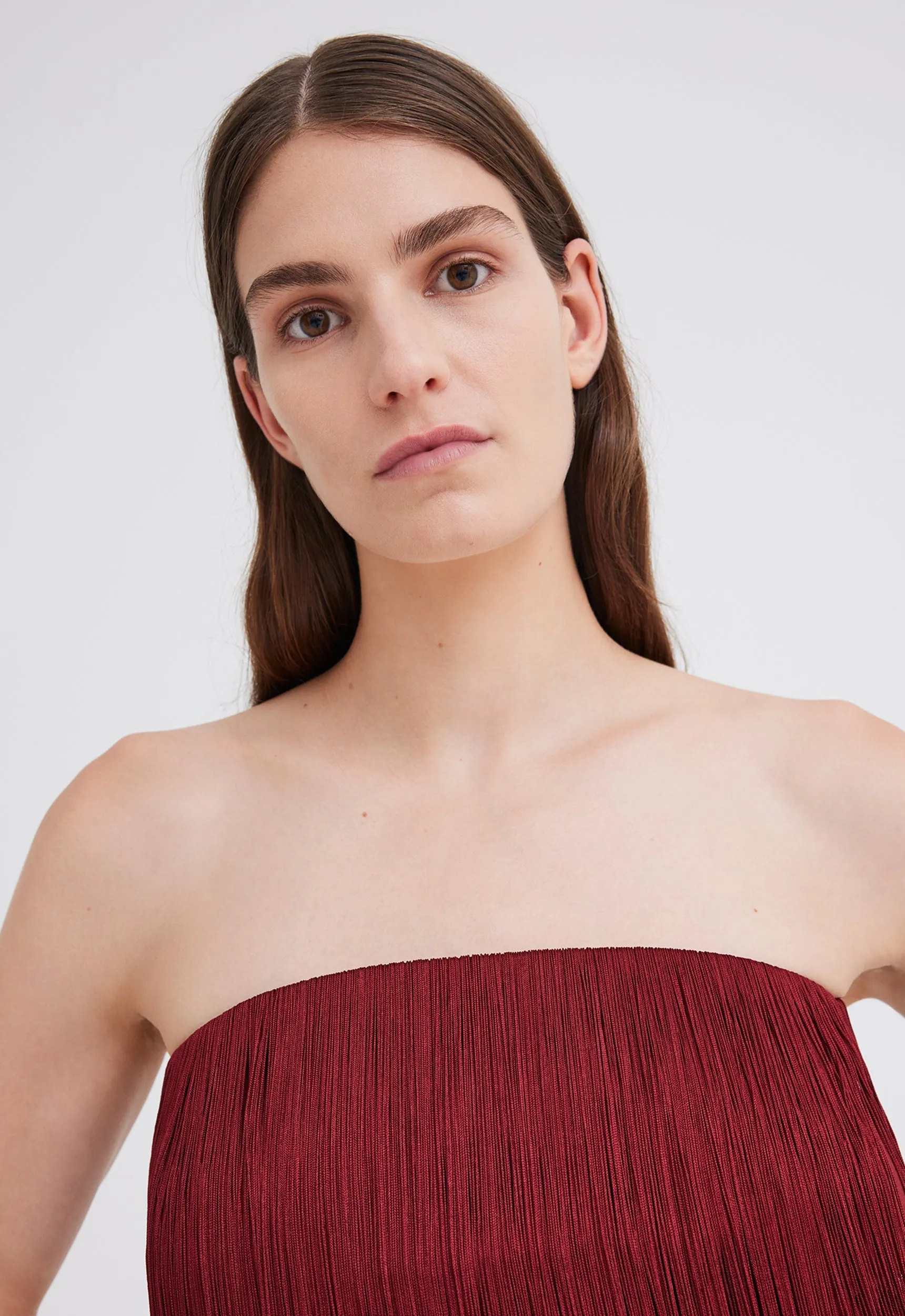 Encore Strapless Fringe Top - Cheru Red