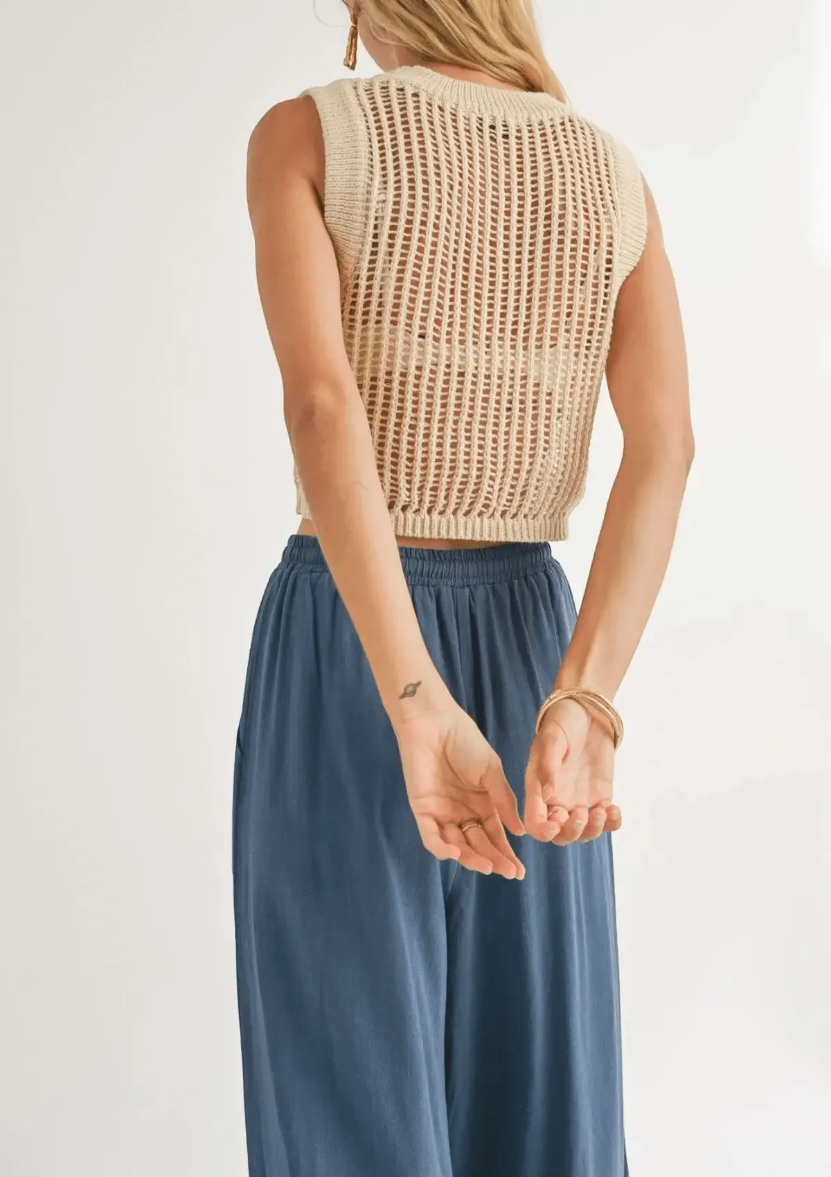 Felicity Open Knit Sweater Tank - Cream