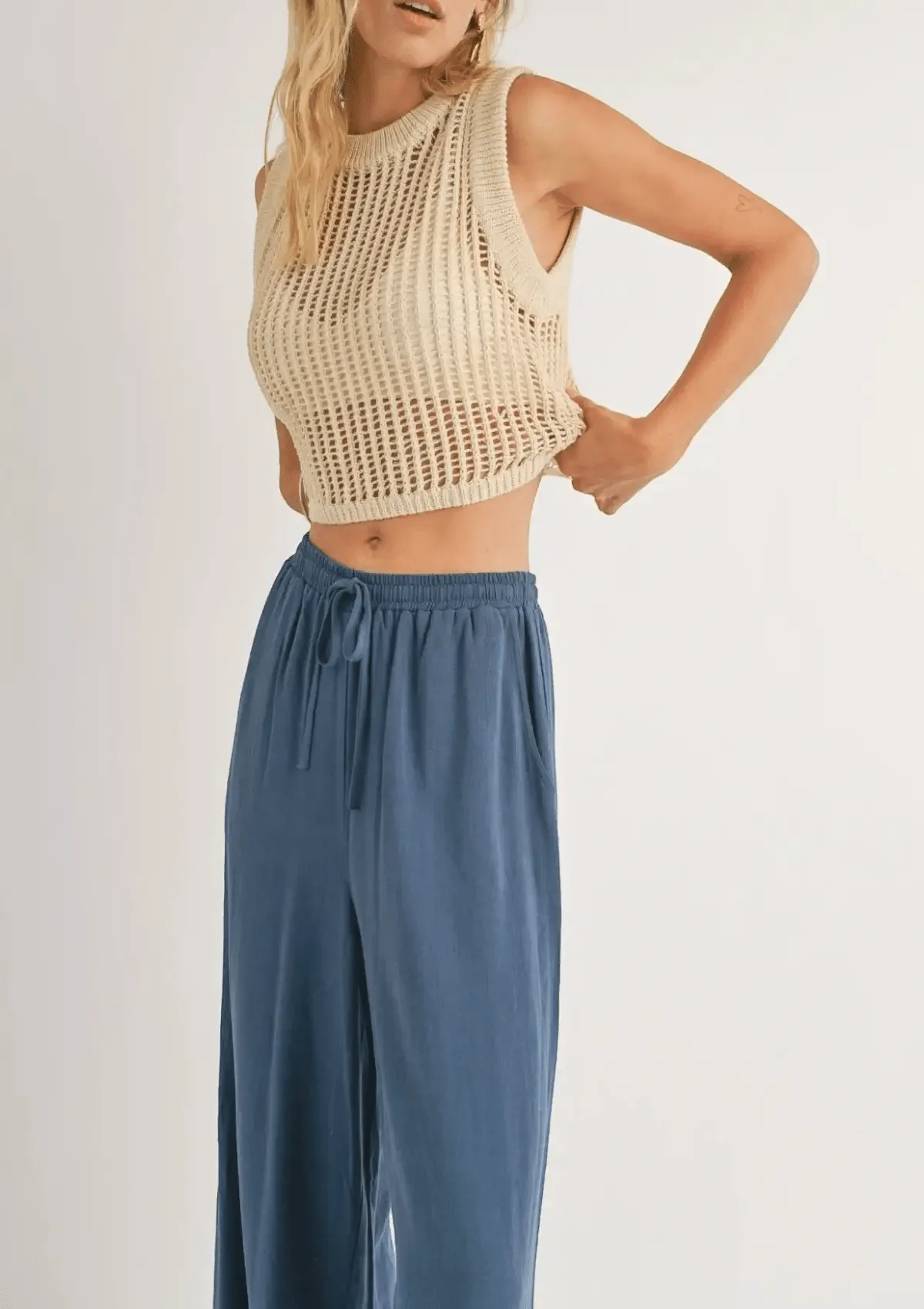 Felicity Open Knit Sweater Tank - Cream