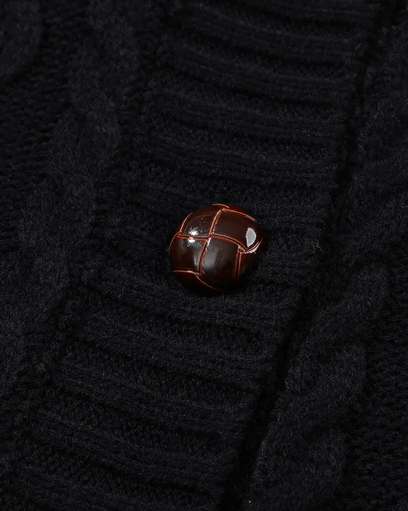 Hooded Fleece Lined Sweater Cardigan Button Down Front Winter Coat