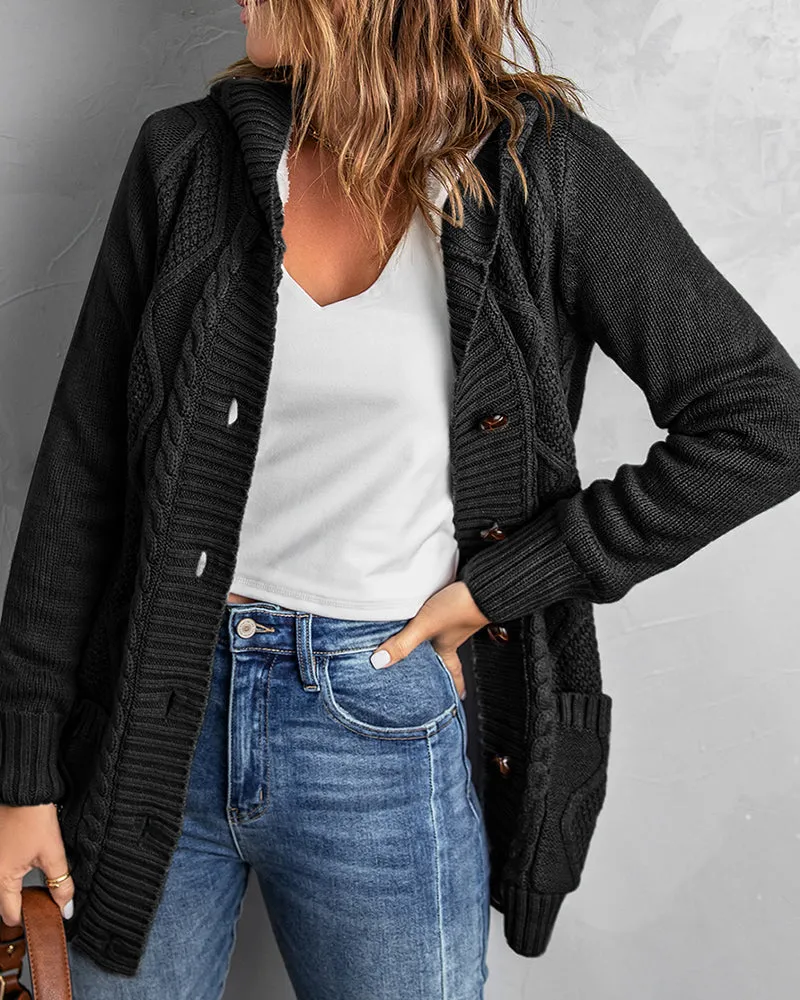 Hooded Fleece Lined Sweater Cardigan Button Down Front Winter Coat
