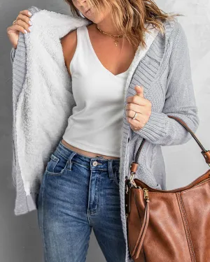 Hooded Fleece Lined Sweater Cardigan Button Down Front Winter Coat