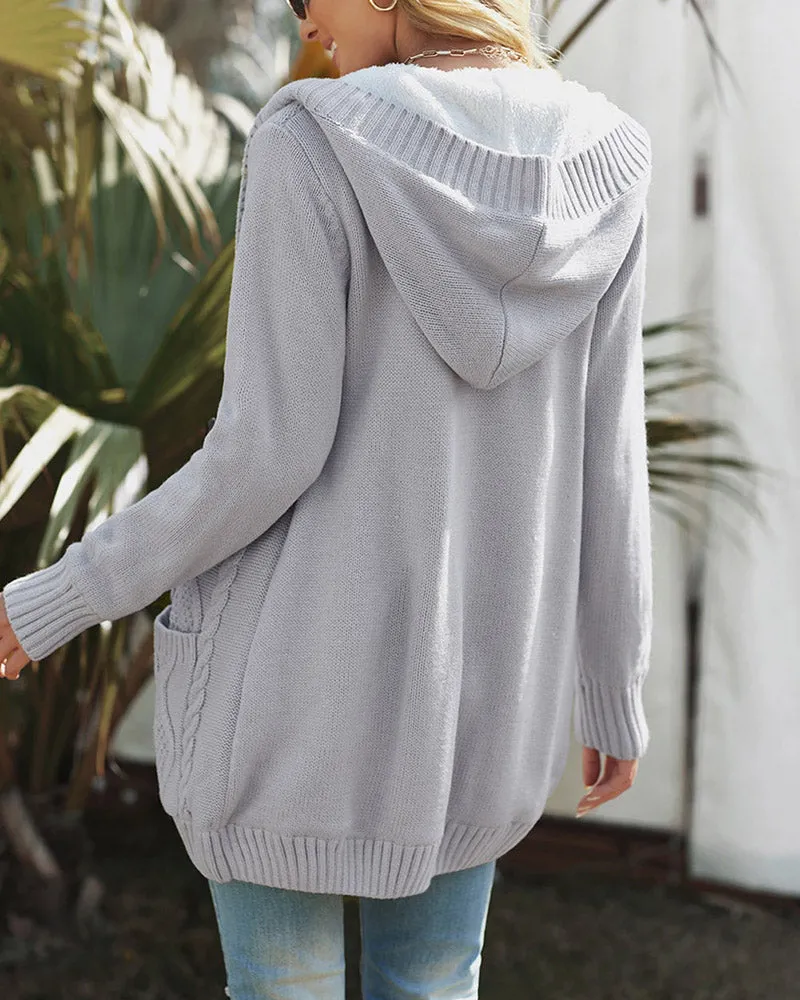 Hooded Fleece Lined Sweater Cardigan Button Down Front Winter Coat