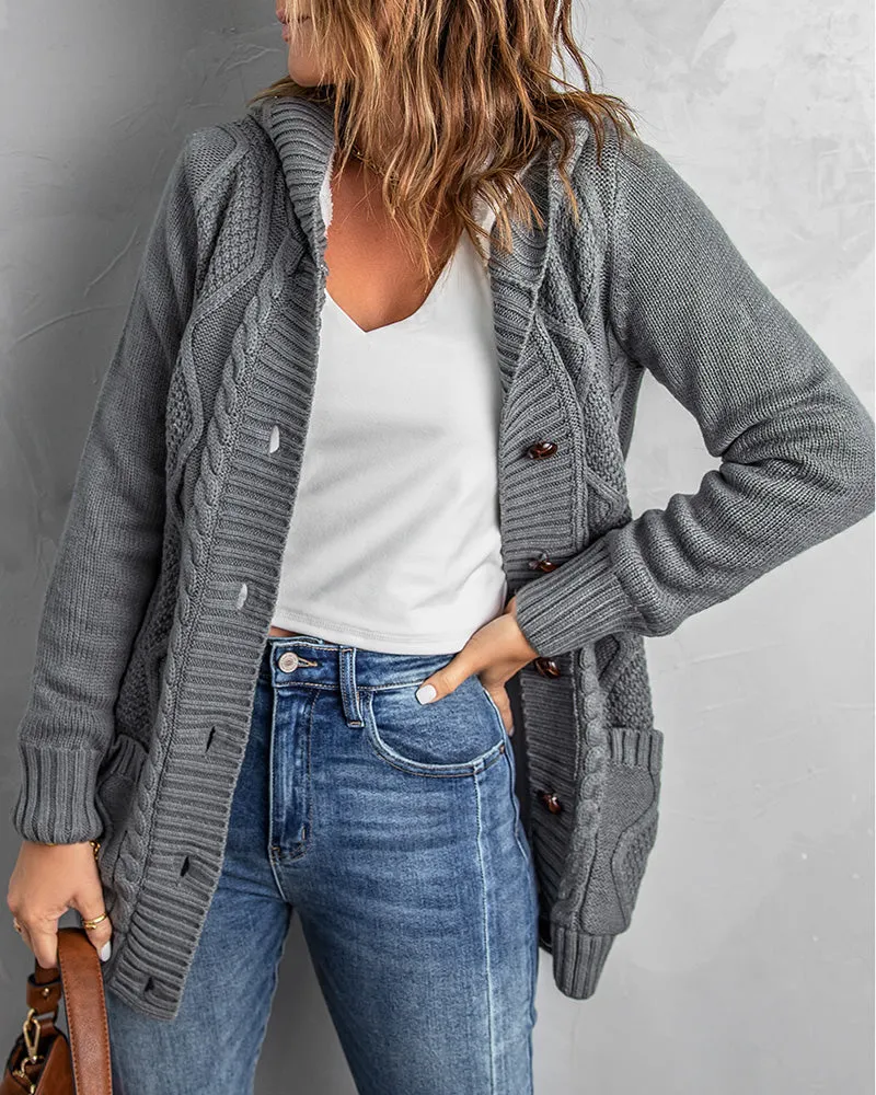 Hooded Fleece Lined Sweater Cardigan Button Down Front Winter Coat