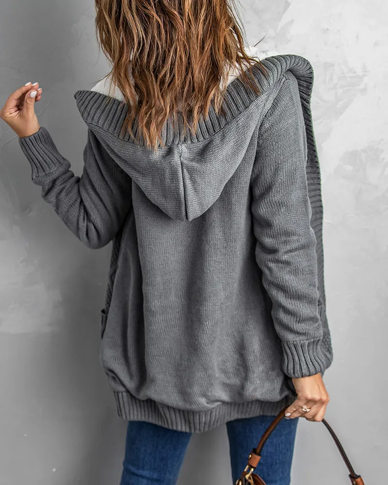 Hooded Fleece Lined Sweater Cardigan Button Down Front Winter Coat