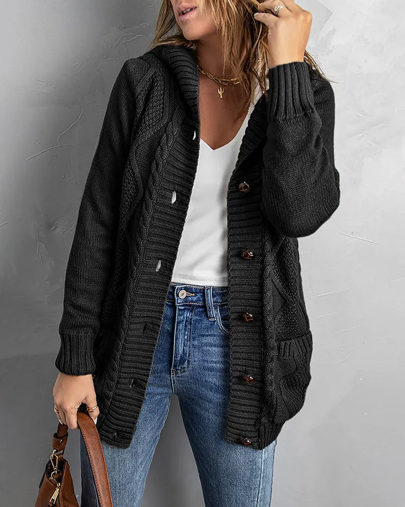 Hooded Fleece Lined Sweater Cardigan Button Down Front Winter Coat