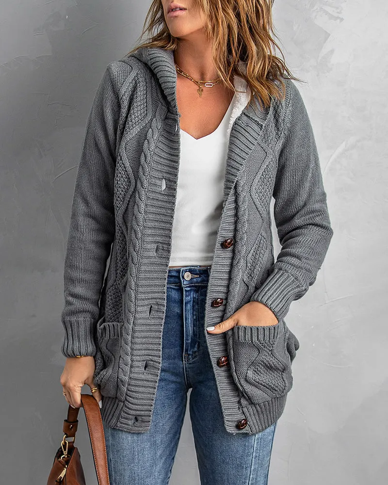 Hooded Fleece Lined Sweater Cardigan Button Down Front Winter Coat