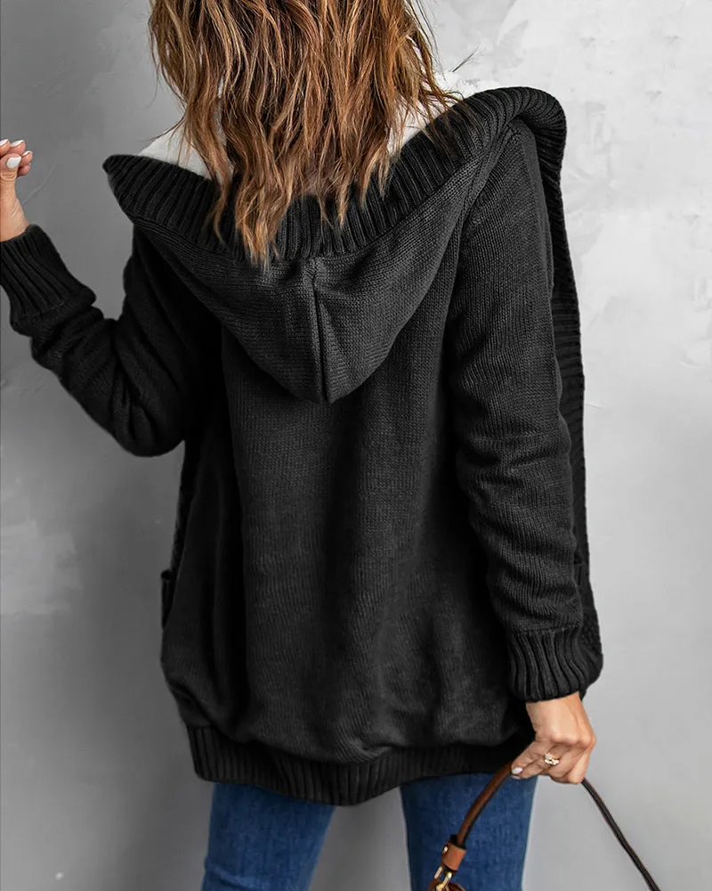 Hooded Fleece Lined Sweater Cardigan Button Down Front Winter Coat
