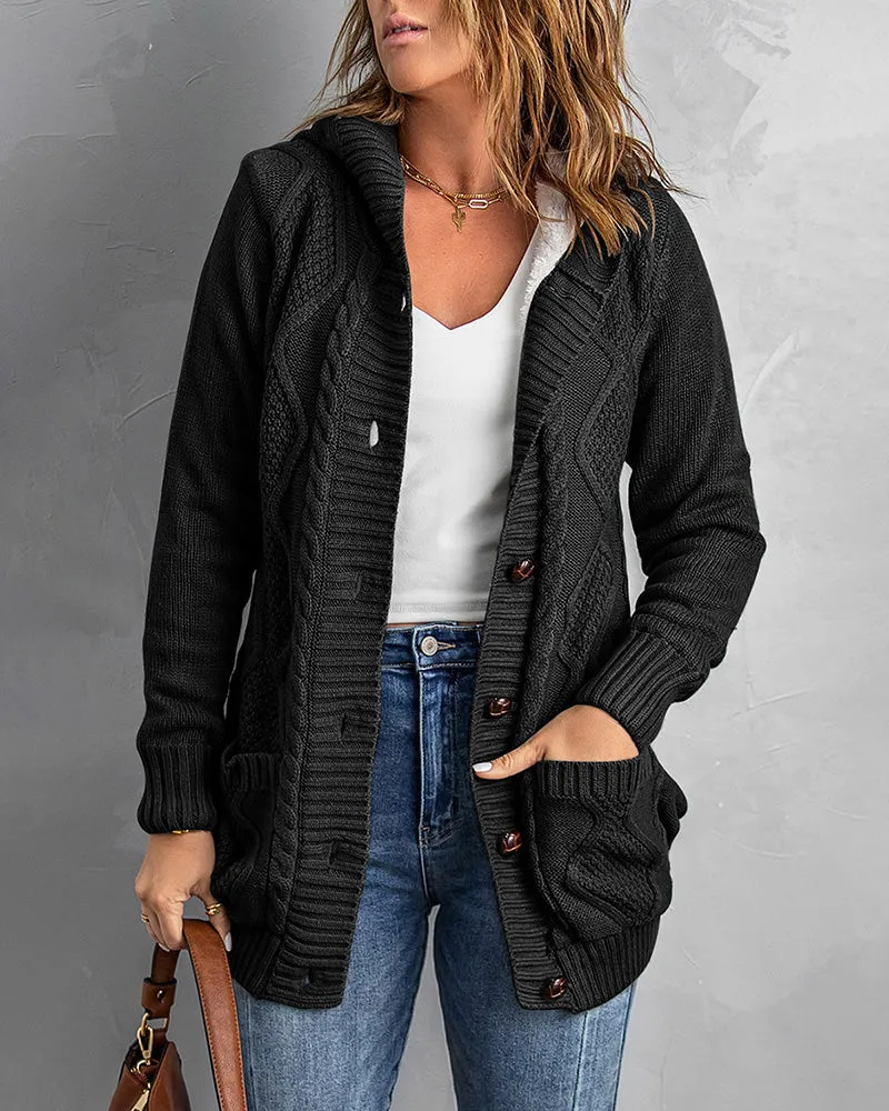 Hooded Fleece Lined Sweater Cardigan Button Down Front Winter Coat