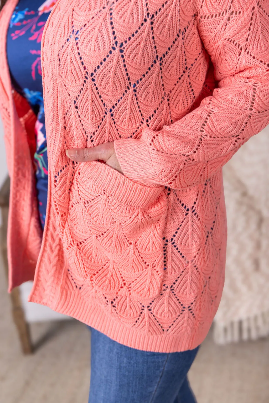 IN STOCK Open Knit Cardigan - Coral