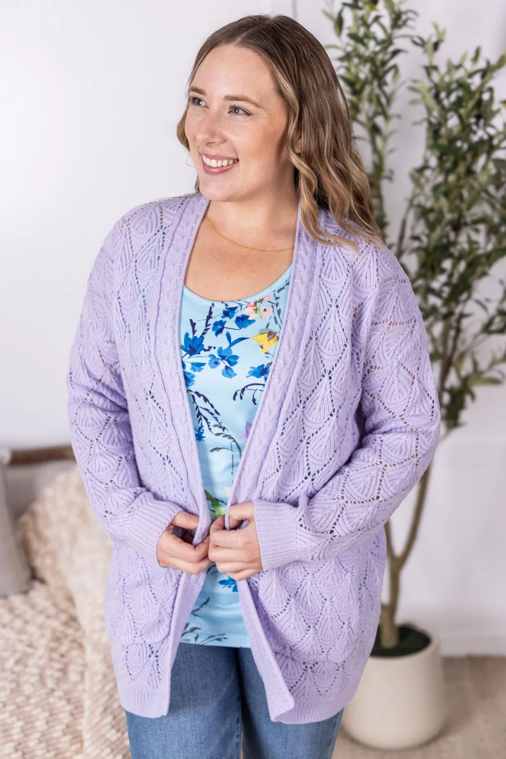 IN STOCK Open Knit Cardigan - Lavender