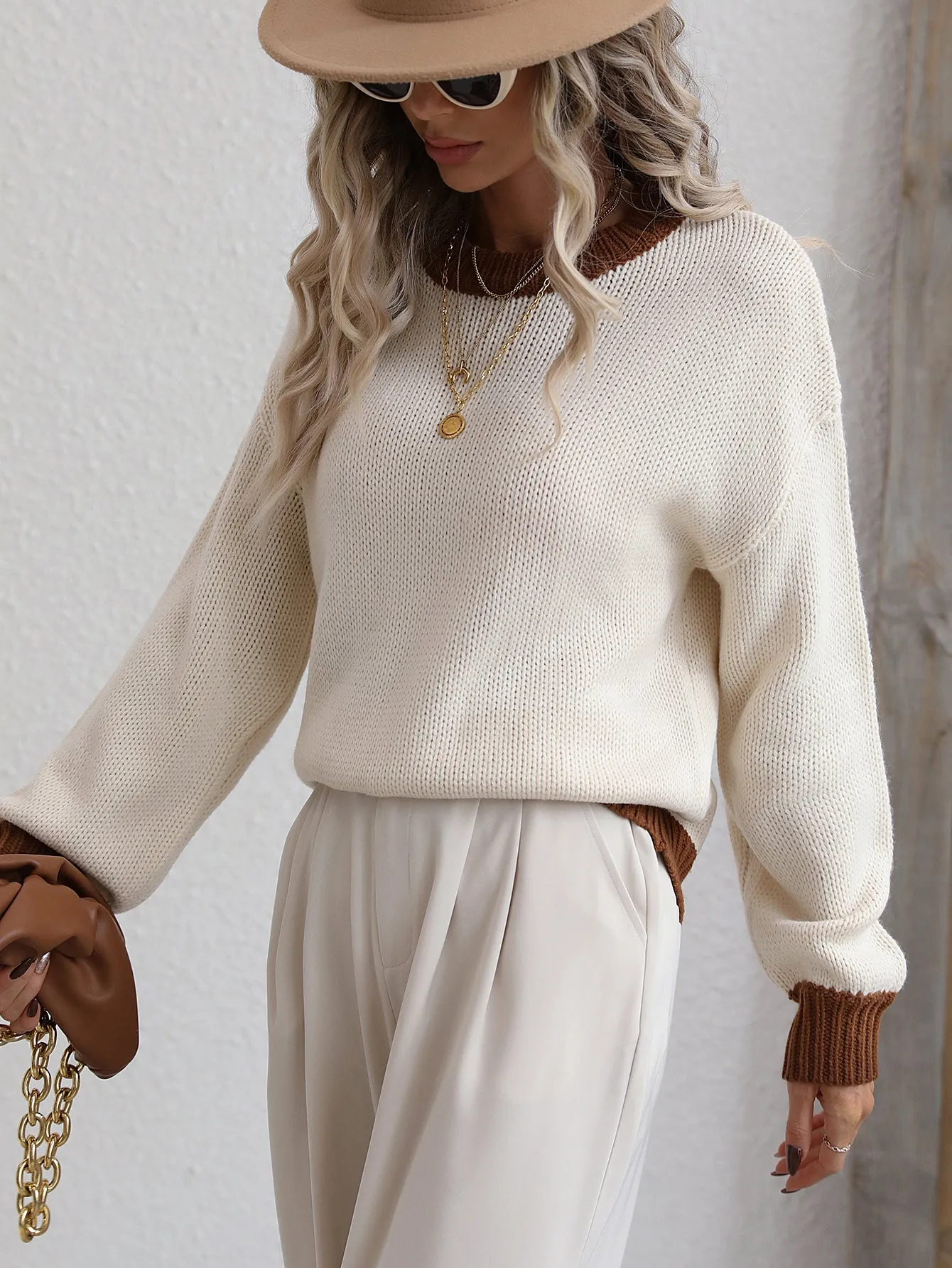 Knitwear Women's Spliced Pullover Loose Sweater