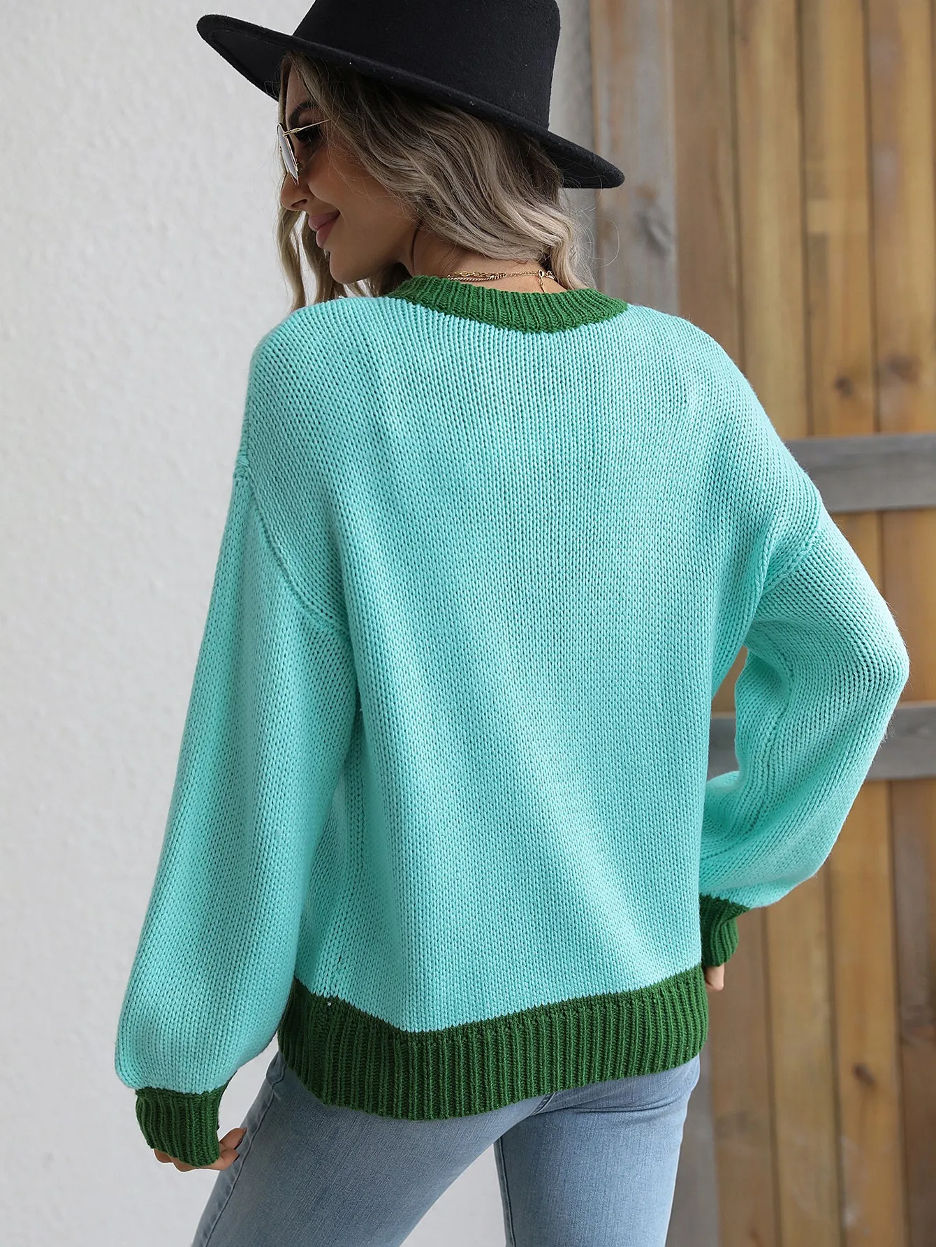 Knitwear Women's Spliced Pullover Loose Sweater