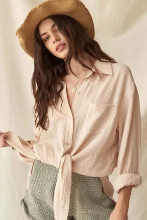 Let Loose Oversized Crinkle Cotton Pocket Shirt