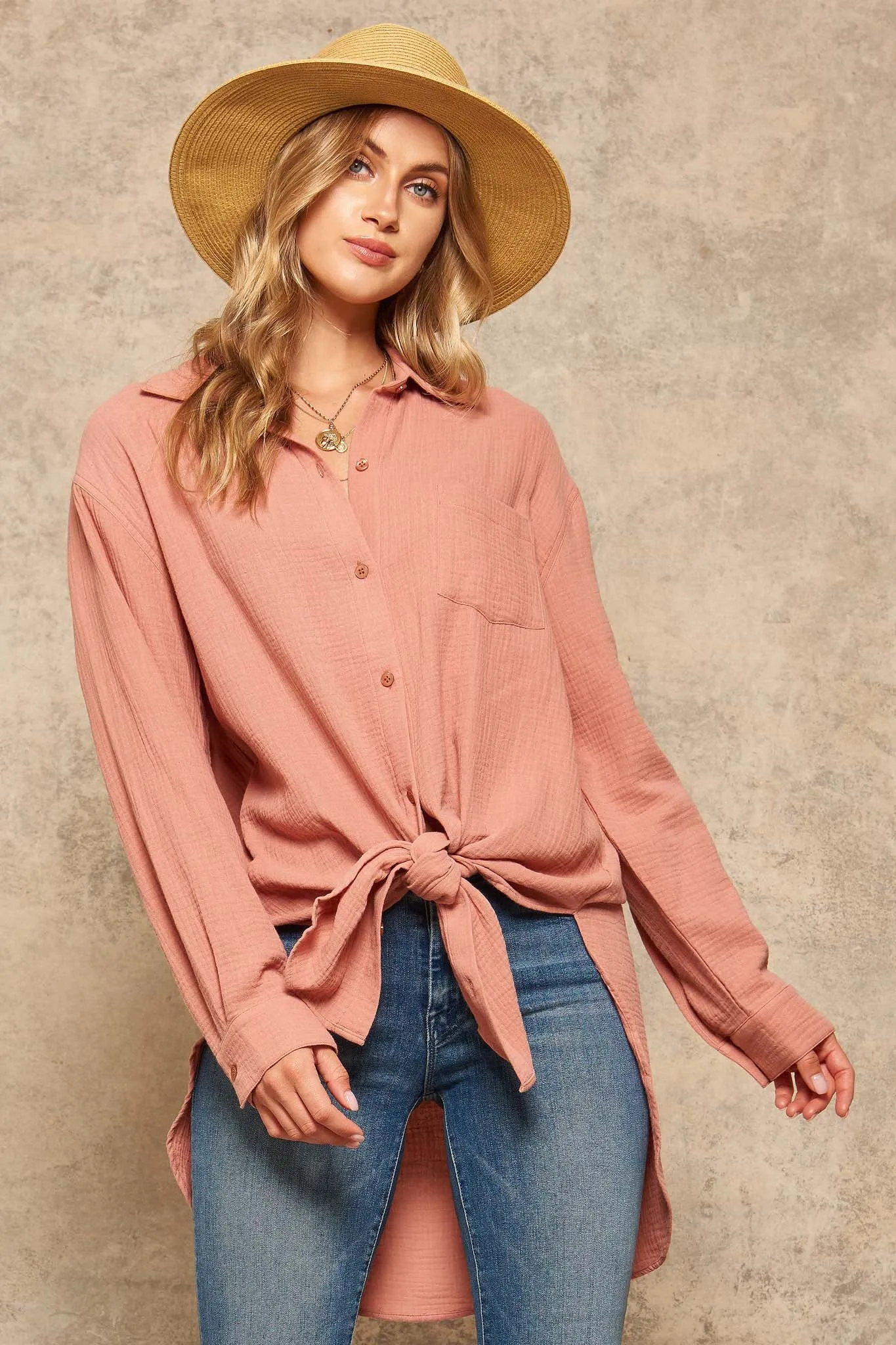 Let Loose Oversized Crinkle Cotton Pocket Shirt