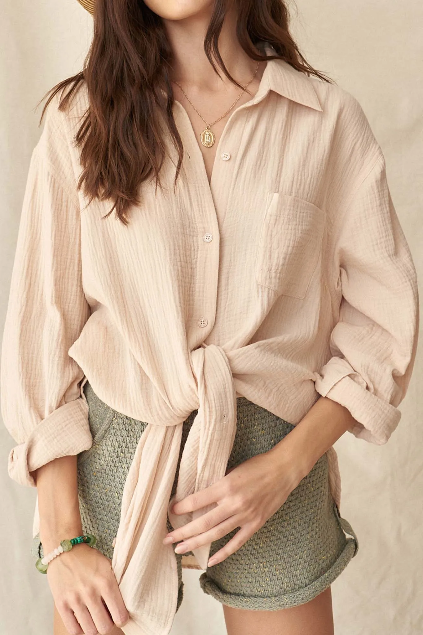 Let Loose Oversized Crinkle Cotton Pocket Shirt