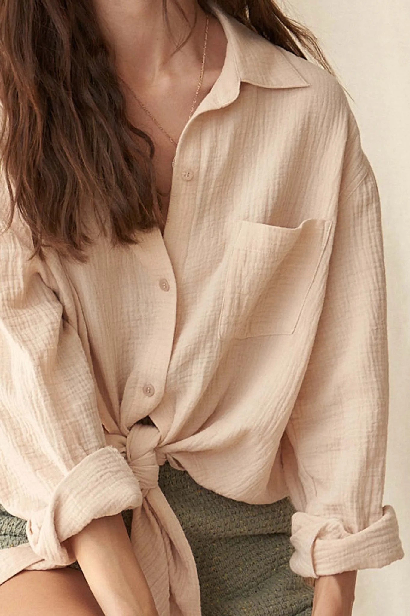 Let Loose Oversized Crinkle Cotton Pocket Shirt