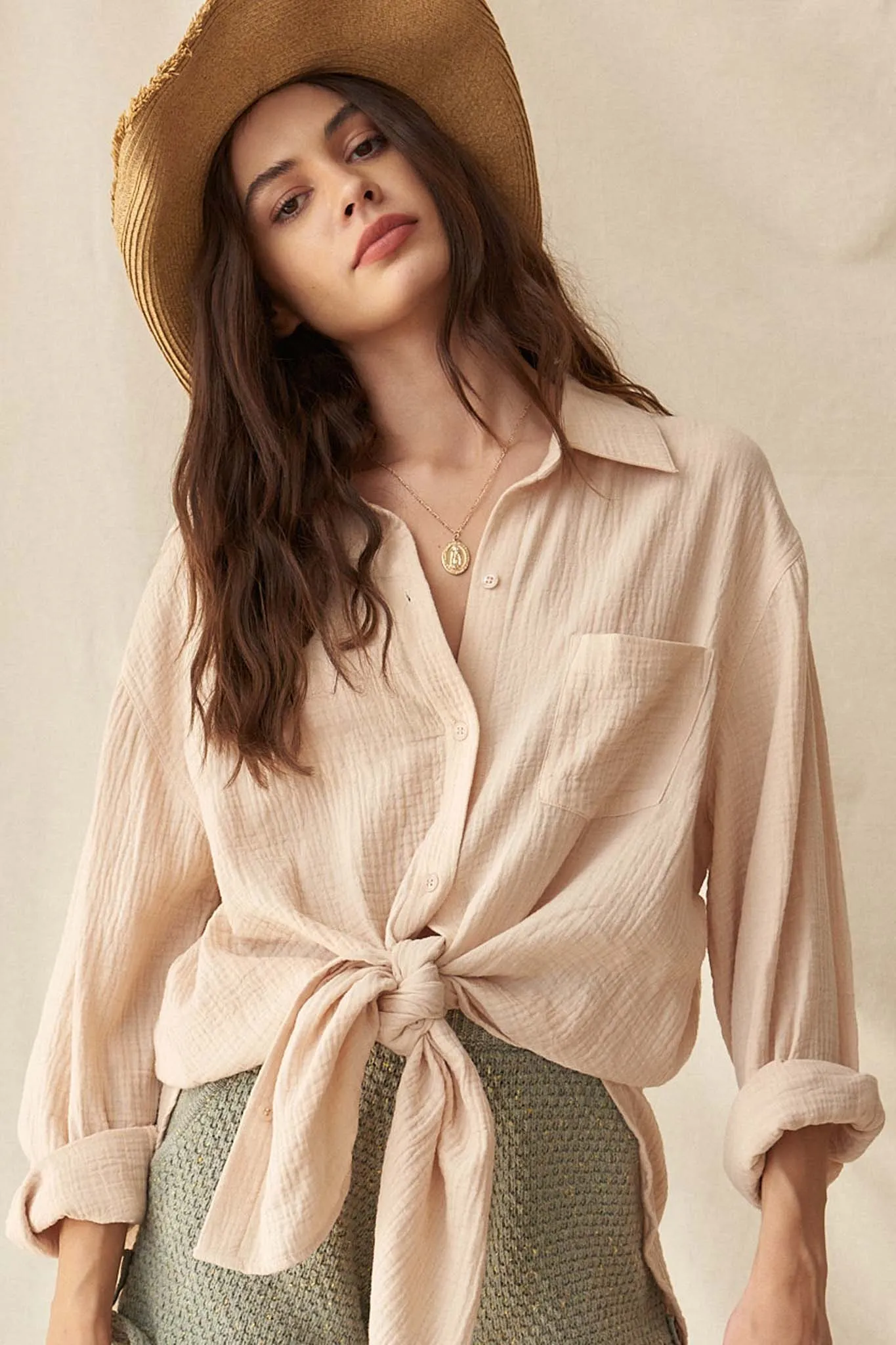 Let Loose Oversized Crinkle Cotton Pocket Shirt