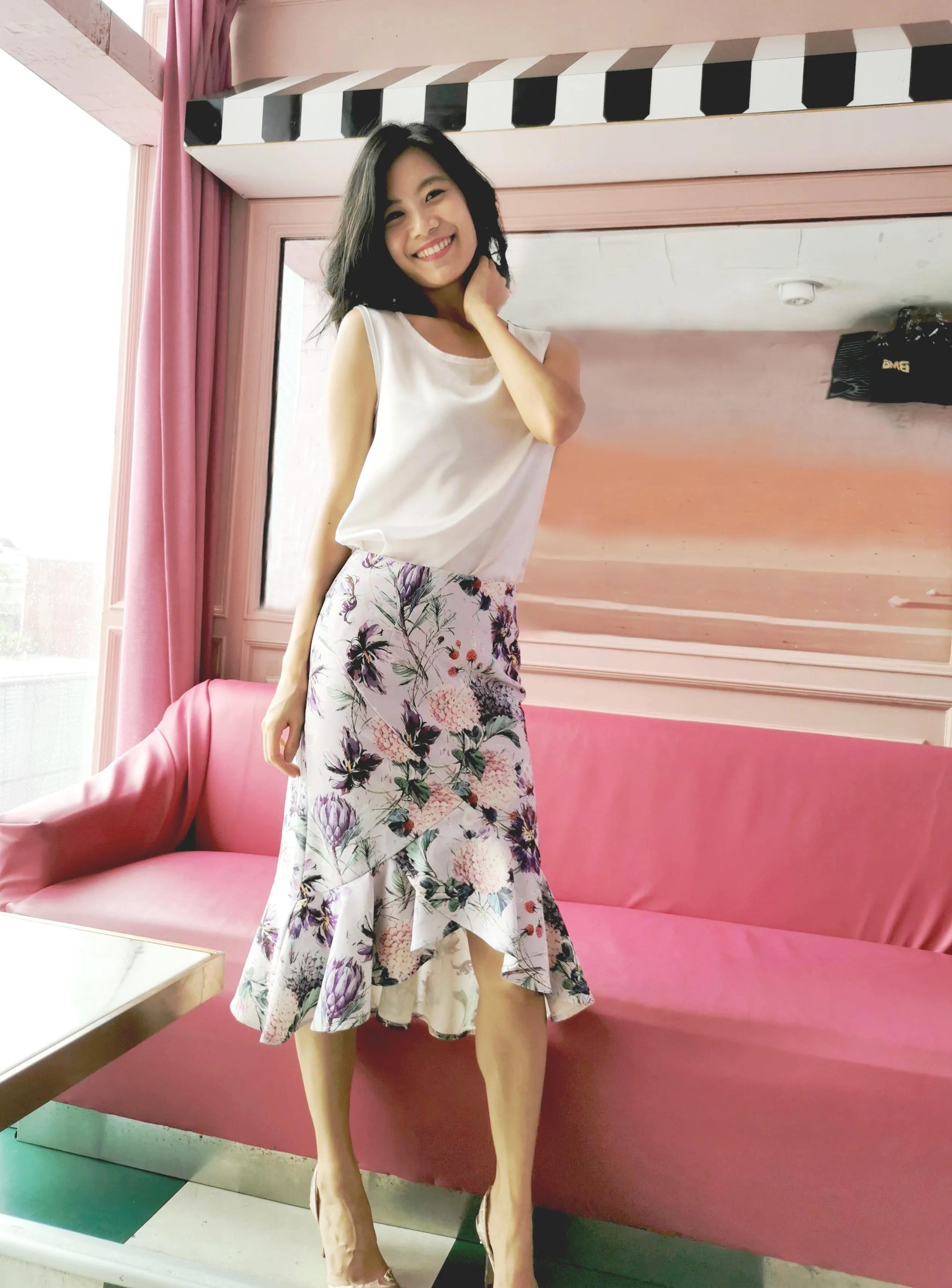 Lilac Purple Floral Ruffle Mermaid Work Skirt