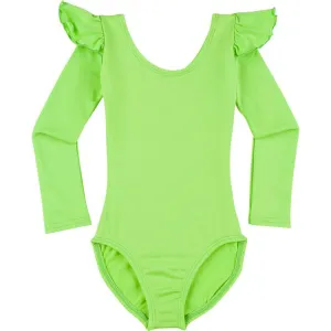 Lime Green Long Ruffle Sleeve Leotard for Toddler and Girls