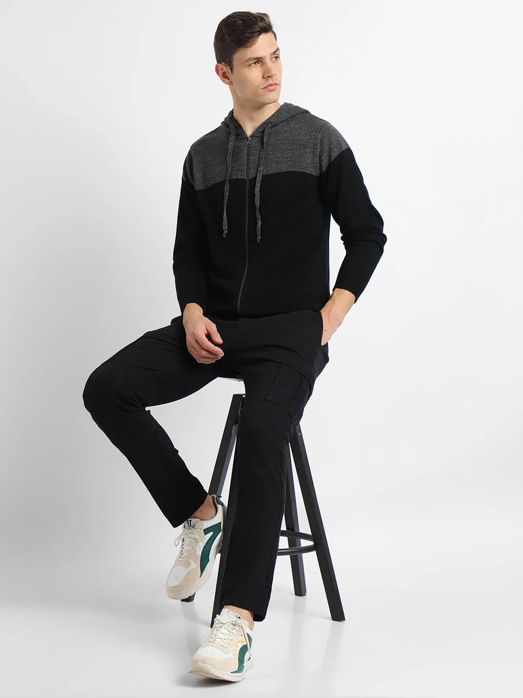 Men's Hoodie Regular Fit Solid Anthra Mel Sweater