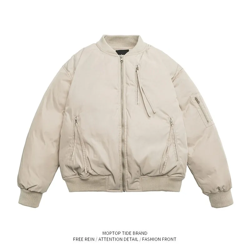 Mr. WH Japanese Style Pure Color Baseball Collar Men's and Women's Spring and Autumn New Arrival Easiest for Match Loose Couple Pilot Outwear