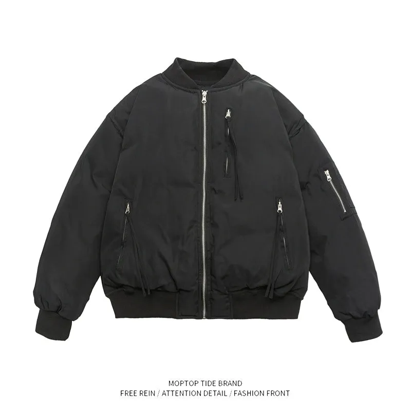 Mr. WH Japanese Style Pure Color Baseball Collar Men's and Women's Spring and Autumn New Arrival Easiest for Match Loose Couple Pilot Outwear
