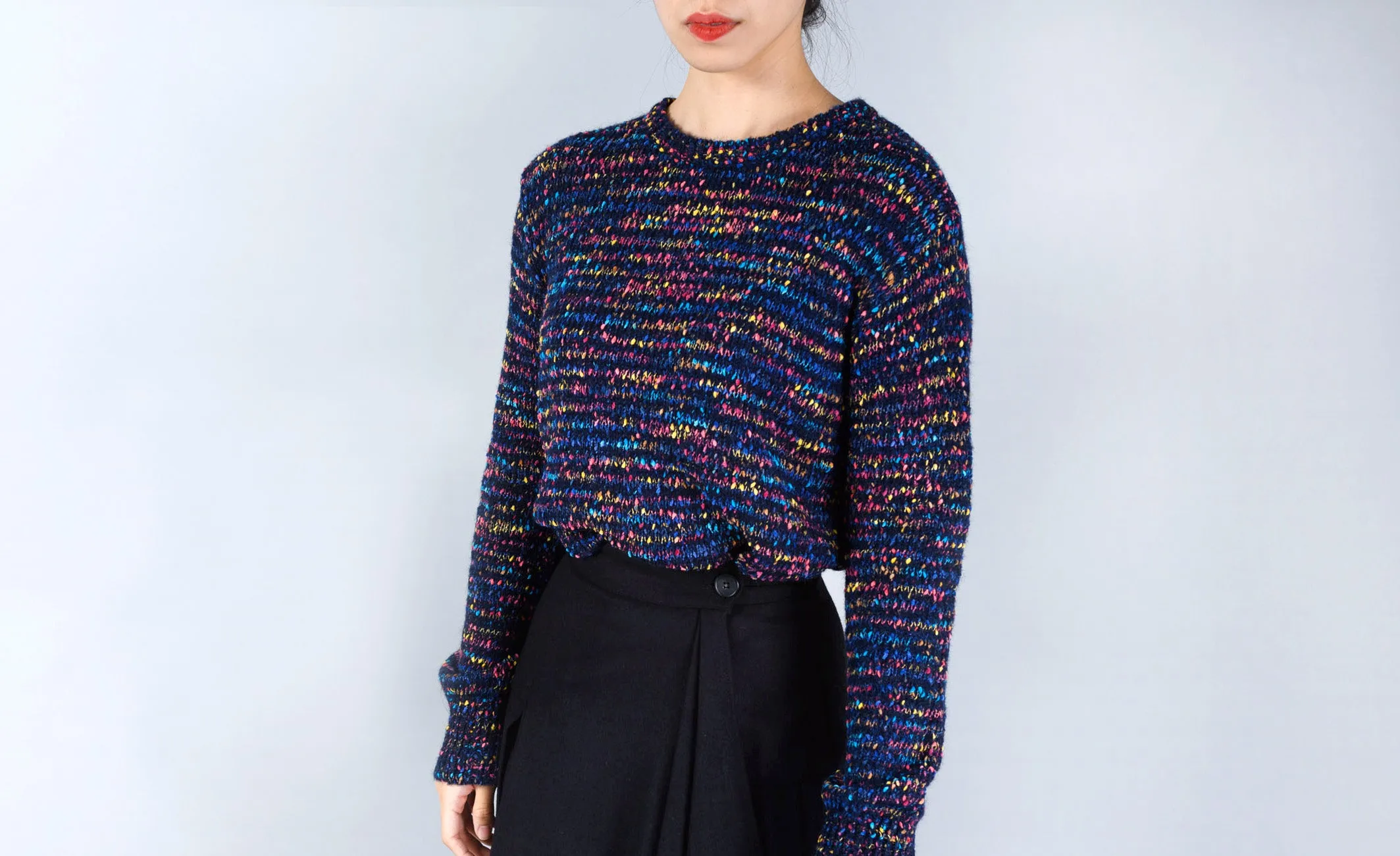 Navy mixed knit sweater