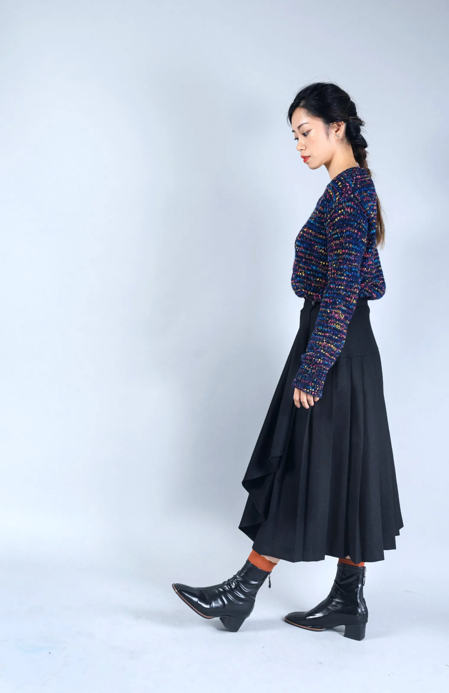 Navy mixed knit sweater