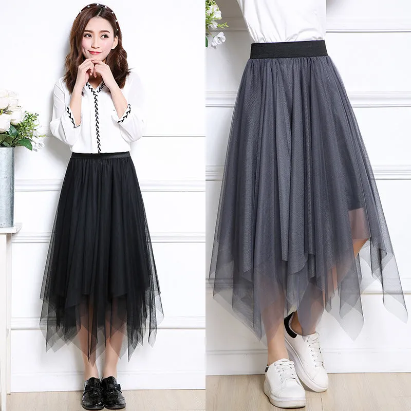 Niche Mesh Dress Stretchable Elastic Waist Flare Skirt