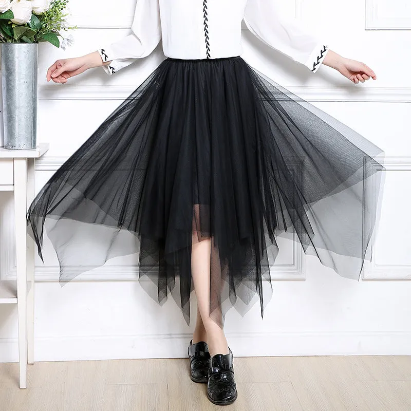 Niche Mesh Dress Stretchable Elastic Waist Flare Skirt
