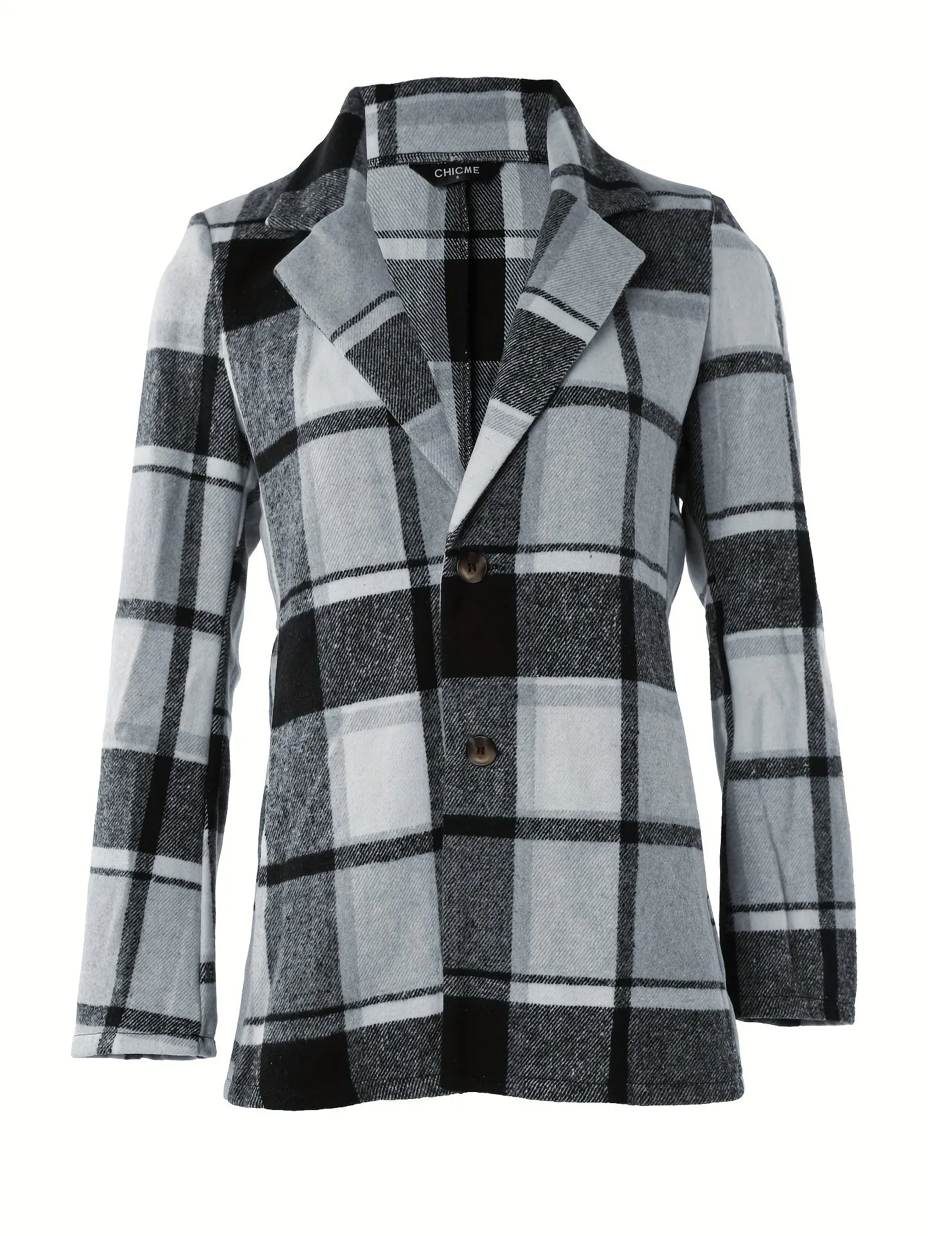 NIVREN | Checked Winter Coat with Long Sleeves and Lapels