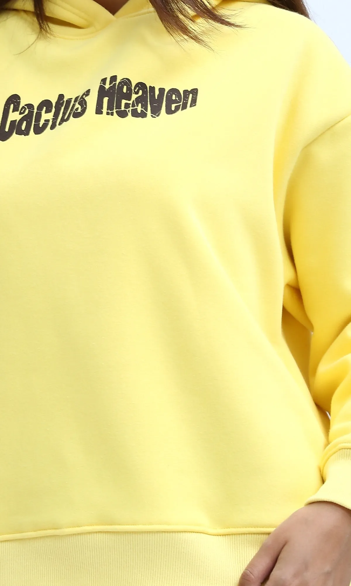 O201149 - "Cactus Heaven " Printed Long Sleeves Hoodie - Yellow