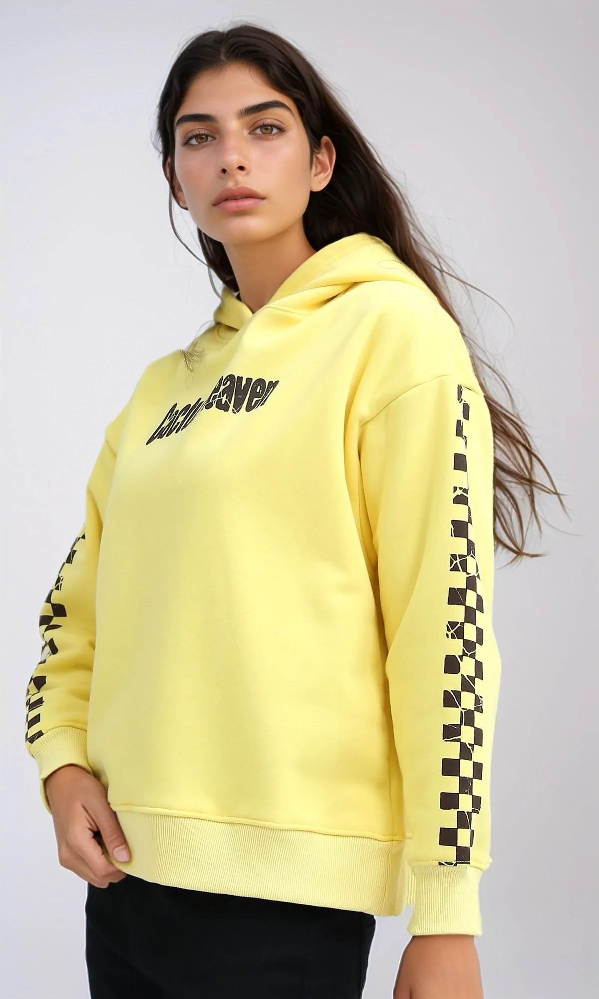 O201149 - "Cactus Heaven " Printed Long Sleeves Hoodie - Yellow